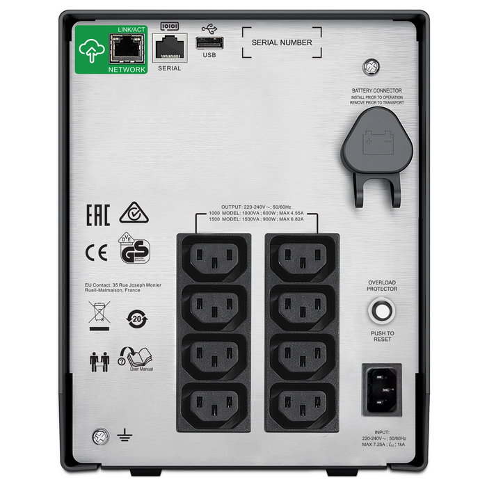 APC SMC1500IC Sistema de alimentación ininterrumpida 1,5 kVA 900 W 8 salidas AC APC SMC1500IC Sistema de alimentación ininterrumpida 1,5 kVA 900 W 8 salidas AC