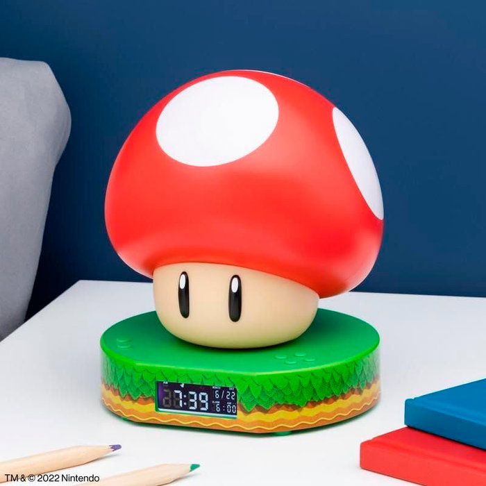 PALADONE Reloj Despertador Mushroom Super Mario Bros - PVC, 11.2x12x12 cm