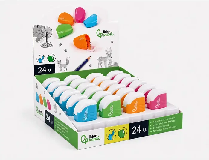 Liderpapel Sacapuntas de Plástico con Depósito Colores Surtidos Liderpapel Sacapuntas de Plástico con Depósito Colores Surtidos