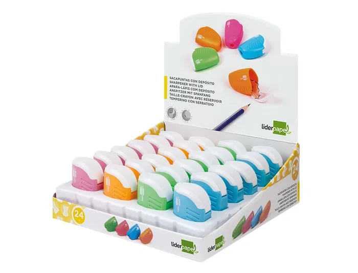 Liderpapel Sacapuntas Plástico de 1 Uso con Depósito, Colores Surtidos