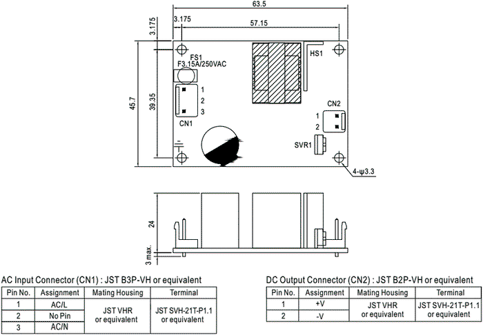 MEAN WELL EPS-15-3.3 Alimentador de impulso abierto 9,9W 3,3V DC MEAN WELL EPS-15-3.3 Alimentador de impulso abierto 9,9W 3,3V DC