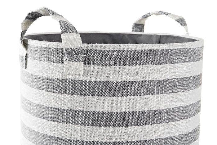 DKD Home Decor Set de 3 Cestas de Algodón con Rayas, Gris y Blanco