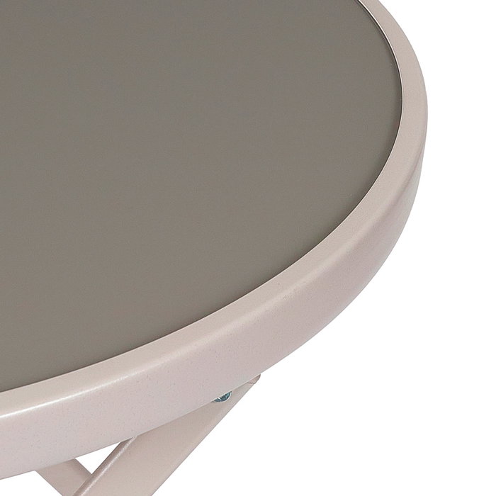 Home Deco Factory Mesa Plegable Elba de Vidrio Templado, Diámetro 60 cm, Altura 71 cm, Color Beige