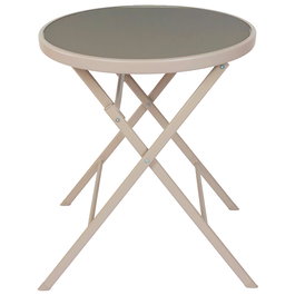 Home Deco Factory Mesa Plegable Elba de Vidrio Templado, Diámetro 60 cm, Altura 71 cm, Color Beige