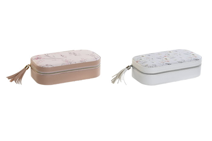 DKD Home Decor Joyero Tradicional Rosa Palo Gris 10 x 5 x 18.5 cm (2 Unidades)