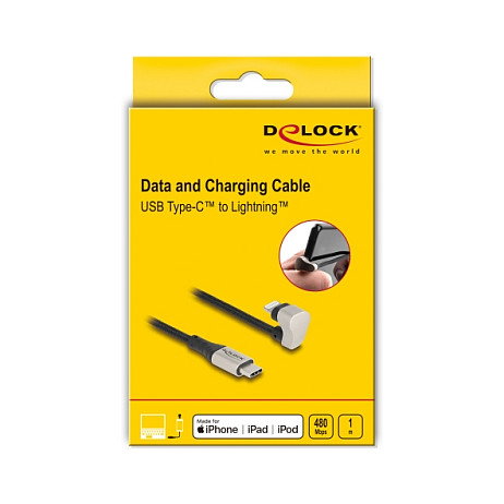 DeLOCK Cable de datos y carga USB Type-C a Lightning 180° 1 m MFi