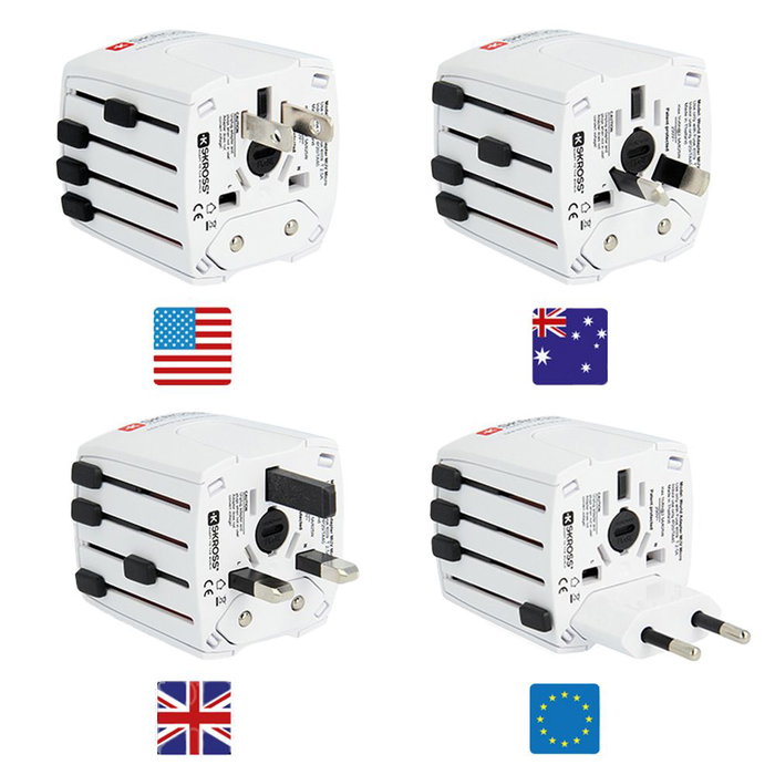 Skross Multi Adaptador de Viaje 1302180 100V-250V Europa, Australia/China, Reino Unido, Estados Unidos/Japón Diseñado en Suiza
