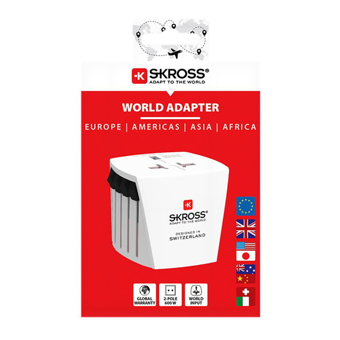 Skross Multi Adaptador de Viaje 1302180 100V-250V Europa, Australia/China, Reino Unido, Estados Unidos/Japón Diseñado en Suiza