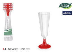 Algon Set de 4 Copas de Cava con Pie Rojo 150 cc (Alto 16,5 cm, Ancho 6 cm, Largo 5,5 cm) (24 Unidades)