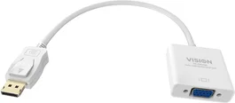 Vision TC-DPVGA Adaptador DisplayPort Macho a VGA Hembra (DP a VGA), Resolución Máxima 1920x1080 Full HD, Longitud Cable 0.22m, Color Blanco