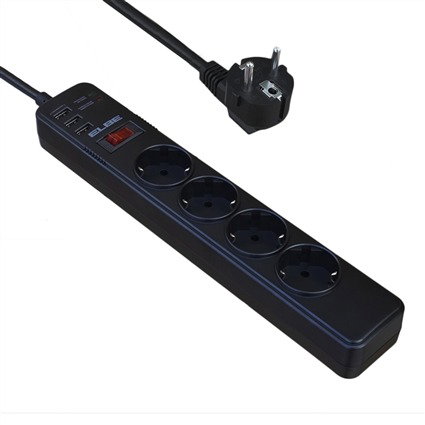 Elbe Regleta RE-002-UN con 4 Tomas AC y 3 USB, 3680W, Cable de 1.8 Metros