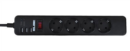 Elbe Regleta RE-002-UN con 4 Tomas AC y 3 USB, 3680W, Cable de 1.8 Metros