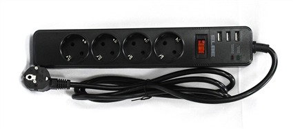 Elbe Regleta RE-002-UN con 4 Tomas AC y 3 USB, 3680W, Cable de 1.8 Metros