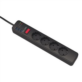 Elbe Regleta RE-002-UN con 4 Tomas AC y 3 USB, 3680W, Cable de 1.8 Metros