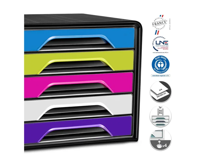 Cep Fichero de sobremesa con 5 cajones negro/multicolor flashy 360x288x270 mm