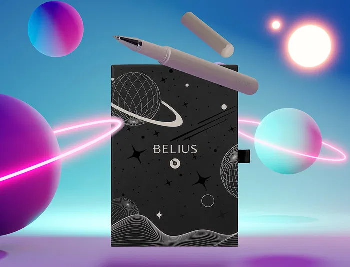 Belius Roller y Funda Similpiel Space B Gris Tinta Azul 0,7 mm Diseño Minimalista Caja Regalo