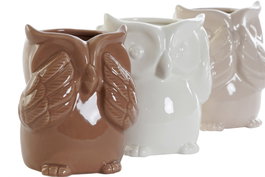 DKD Home Decor Jarrón de Porcelana Búho Surtido de 3 Piezas