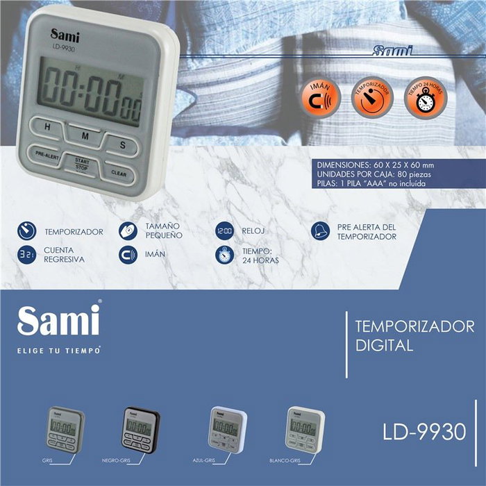 SAMI Temporizador Digital Azul - Cronómetro y Temporizador de Cocina