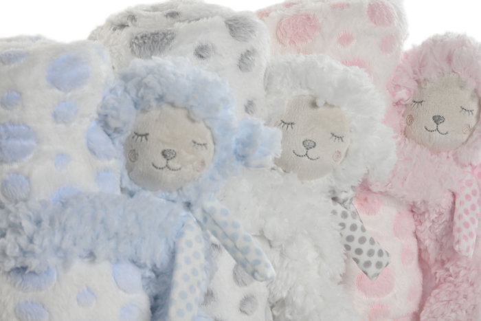 DKD Home Decor Set de 2 (3 Unidades) Peluche Manta Bebé Rosa Azul 100 x 80 x 75 cm