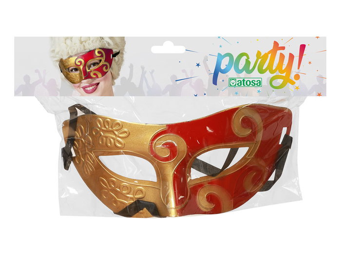 Antifaz Rojo y Dorado con Motivos Barrocos para Carnaval