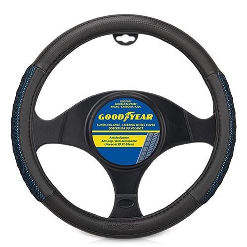 Goodyear Funda Volante GOD7007 Antideslizante Universal Piel Carbono Negro y Azul Micro-malla 37-38cm Goodyear Funda Volante GOD7007 Antideslizante Universal Piel Carbono Negro y Azul Micro-malla 37-38cm