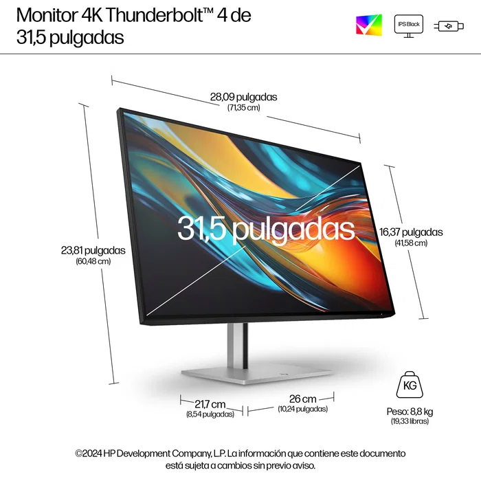 HP Monitor Serie 7 Pro 732pk 80 cm (31.5") 4K UHD IPS Black Thunderbolt 4 KVM PBP Altura Ajustable Negro Plata