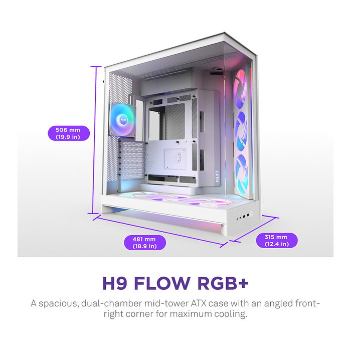 NZXT H9 Flow RGB (2025) All White Midi Tower Case NZXT H9 Flow RGB (2025) All White Midi Tower Case
