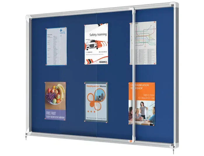 Nobo Vitrina de anuncios premium plus con puerta corredera, fieltro azul, 18 x A4 Nobo Vitrina de anuncios premium plus con puerta corredera, fieltro azul, 18 x A4