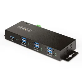 StarTech.com Hub USB Industrial 7 Puertos Gestionado USB 3.2 Gen 1 5Gbps Caja Metal Protección ESD Sobretensión Montaje DIN Pared Escritorio Negro