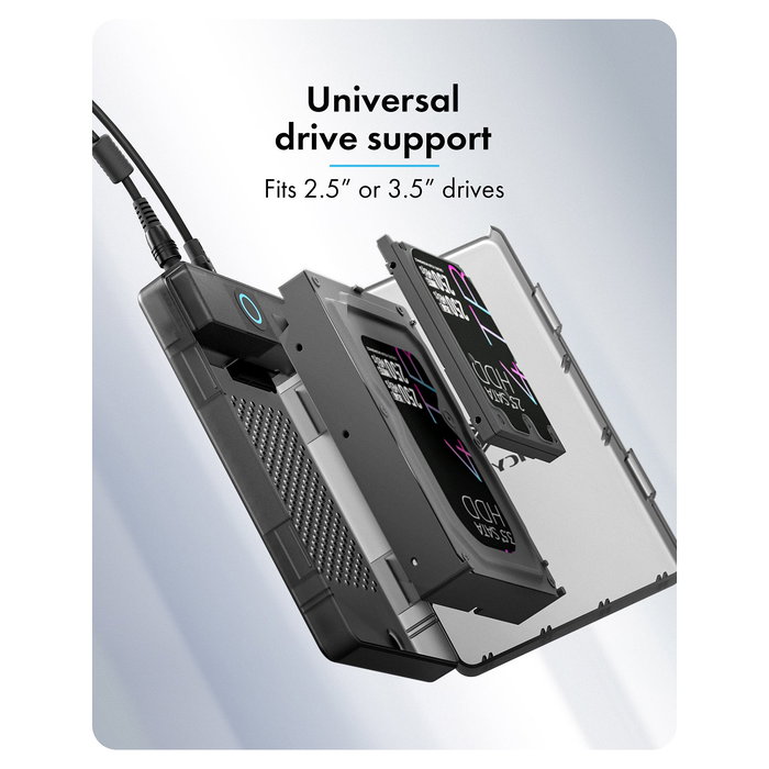 ICY BOX Spade Base 388 - Caja Externa para HDD/SSD SATA de 2.5 o 3.5 Pulgadas, USB 3.2 Gen 1 Type-C, 5 Gbps, Hot-Swap, Negro Transparente