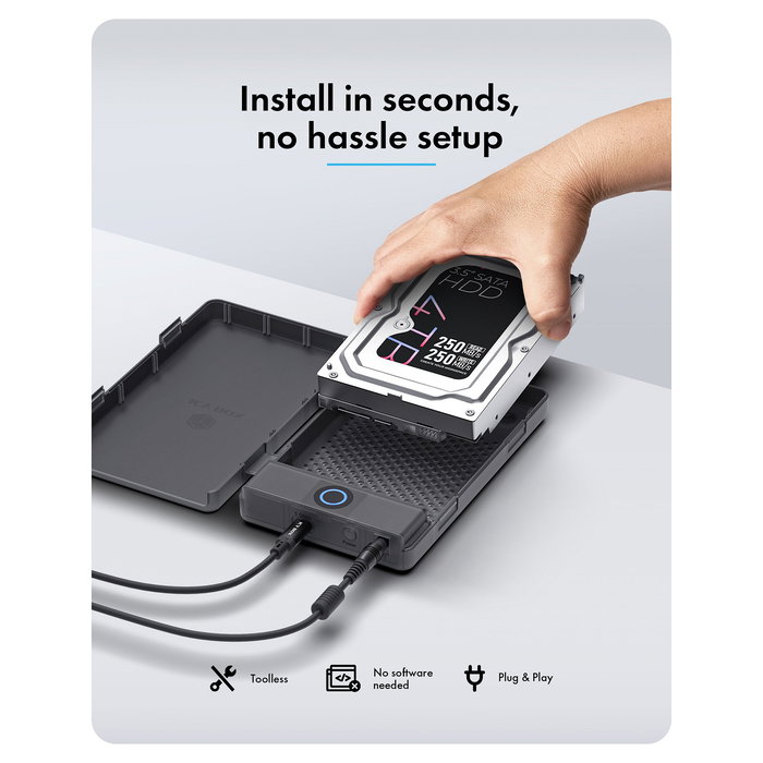 ICY BOX Spade Base 388 - Caja Externa para HDD/SSD SATA de 2.5 o 3.5 Pulgadas, USB 3.2 Gen 1 Type-C, 5 Gbps, Hot-Swap, Negro Transparente