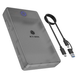 ICY BOX Spade Base 388 - Caja Externa para HDD/SSD SATA de 2.5 o 3.5 Pulgadas, USB 3.2 Gen 1 Type-C, 5 Gbps, Hot-Swap, Negro Transparente
