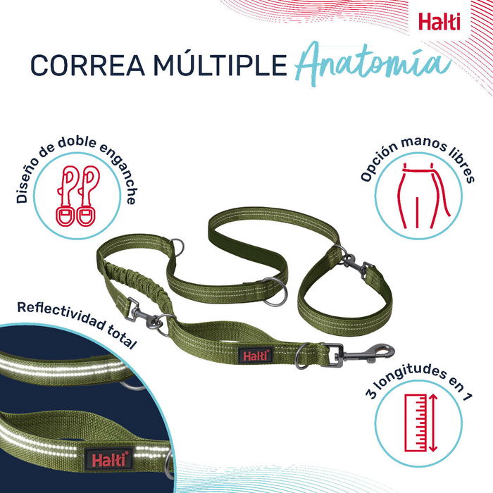 Halti Correa Multiposición Perro Verde Talla S Doble Enganche Elástica Reflectante Ligera Ideal Cachorros Hasta 25kg