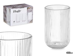 Vivalto Vaso Transparente Rayas 430 ml Vidrio 12,8 cm Alto 7,9 cm Diámetro (Set de 24)