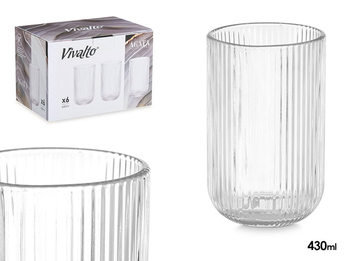 Vivalto Vaso Transparente Rayas 430 ml Vidrio 12,8 cm Alto 7,9 cm Diámetro (Set de 24) Vivalto Vaso Transparente Rayas 430 ml Vidrio 12,8 cm Alto 7,9 cm Diámetro (Set de 24)