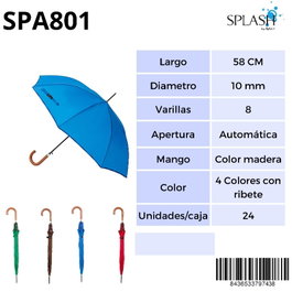 SPLASH BY AVANT Paraguas Splash señora largo liso colores y cuadros