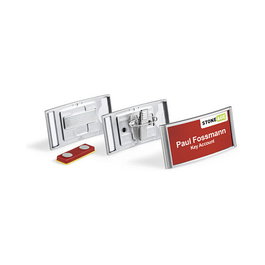 Durable Placas de identificación Classic con imán 34x74 mm, plata, 10 unidades