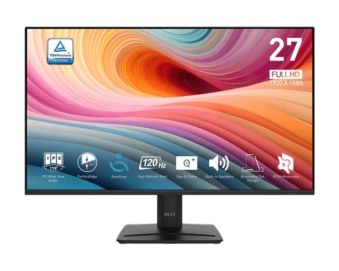 MSI Monitor Pro MP275 E2 27" FHD 1920x1080 IPS Plano 120Hz Adaptive-Sync, Negro, Conexiones HDMI y DisplayPort