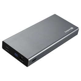SANDBERG Powerbank 20000 mAh, Carga Rápida USB-C PD 100W con Quick Charge 3.0, Pantalla LED, Aluminio, Color Gris