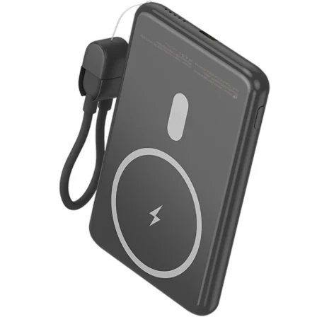 Leotec Powerbank 5000mAh 20W Carga Inalámbrica Negra con Cable USB-C