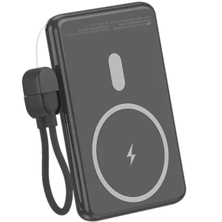 Leotec Powerbank 5000mAh 20W Carga Inalámbrica Negra con Cable USB-C