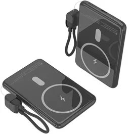 Leotec Powerbank 5000mAh 20W Carga Inalámbrica Negra con Cable USB-C