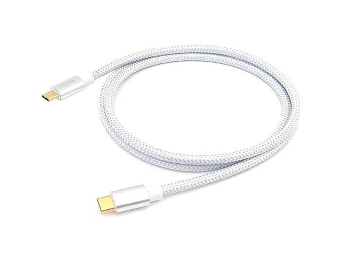 Equip Cable USB-C a USB-C 3.2 Gen 2 (10 Gbps) PD 100W E-Mark, Malla Trenzada 0.5m Plata y Blanco - Ref: 128355