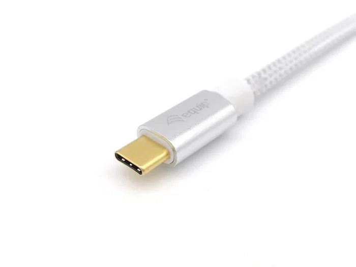Equip Cable USB-C a USB-C 3.2 Gen 2 (10 Gbps) PD 100W E-Mark, Malla Trenzada 0.5m Plata y Blanco - Ref: 128355