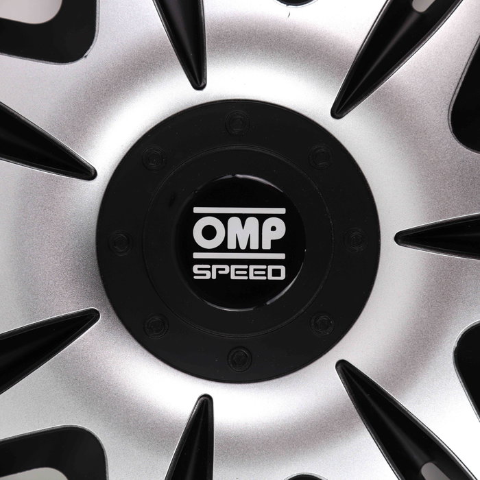 Omp Juego de 4 Tapacubos Speed Ghost Negro-Plata 13 Pulgadas OMPS07031312