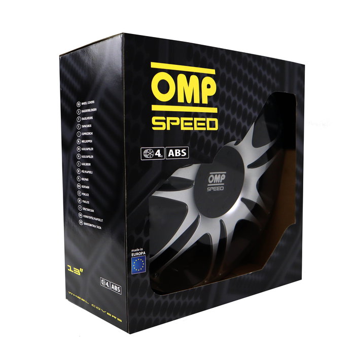 Omp Juego de 4 Tapacubos Speed Ghost Negro-Plata 13 Pulgadas OMPS07031312