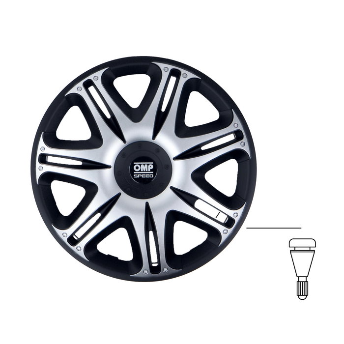 Omp Juego de 4 Tapacubos Speed Ghost Negro-Plata 13 Pulgadas OMPS07031312