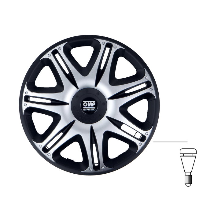 Omp Juego de 4 Tapacubos Speed Ghost Negro-Plata 13 Pulgadas OMPS07031312