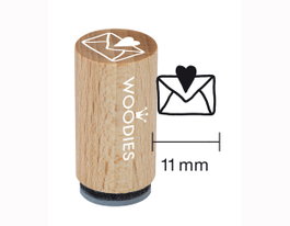 Woodies Sello mini de madera y caucho con corazón diamantes 15x25mm