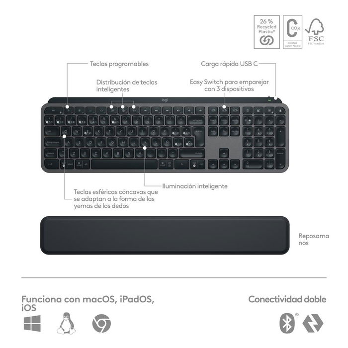 Logitech MX Keys S + MX Master 3S Conjunto Teclado y Ratón Inalámbrico, Receptor Logi Bolt, Compatible con Windows, macOS, Linux y Más, Recargable